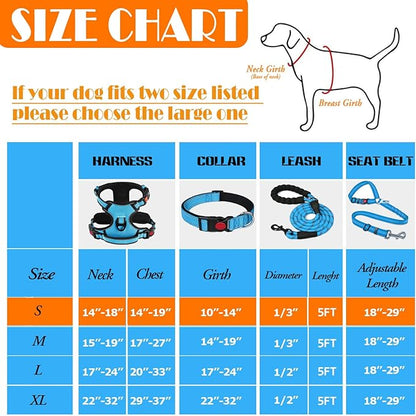 No Pull Dog Harness, Collar & Leash Set | Includes Dog Seat Belt, Collapsible Bowls & Poop Bag Dispenser. Ideal for Training, Walking, Hiking. Fits Small to Large Dogs(Blue-S) Lovebegetslove