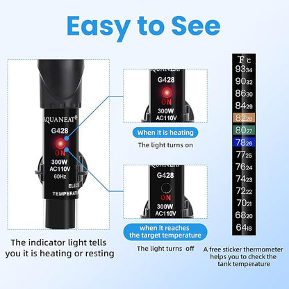 AQUANEAT Aquarium Heater, 300W Fish Tank Heater, Adjustable Submersible Water Thermostat with Thermometer Aquaneat