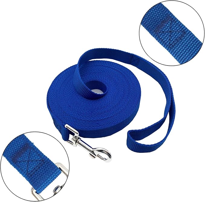 15ft 20ft 30ft 40ft 50ft Long Dog/Puppy Lead Obedience Recall Training Dog Leashes for Small Medium Dogs Camping, Training, Play, or Backyard (Blue, 1" x 30FT) PETGOGO