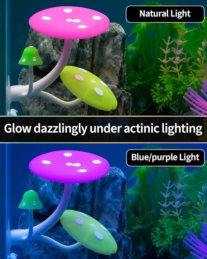 Uniclife Betta Mushroom Hammock Soft Aquarium Rest Bed Fish Breeding Playing Pad with Suction Cup Silicone Ornament Decoration Colorful Lifelike Decor for Fish Tank Landscape, 2 Pack UnicLife