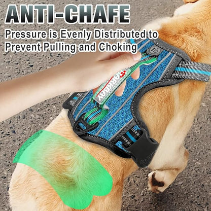 BARKBAY No Pull Dog Harness Large Reflective Dog Harness with Front Clip and Easy Control Handle for Walking Training Running with ID tag Pocket(Blue/Black,L) BARKBAY