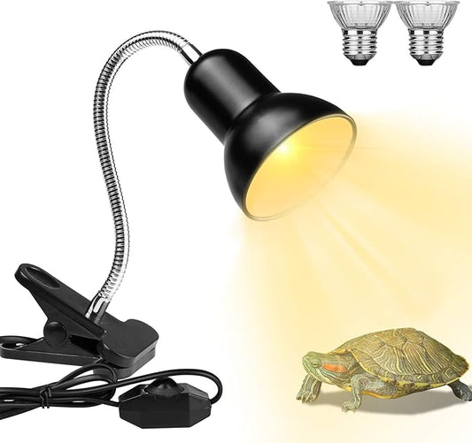 Dallfoll Reptile Heat Lamps, Turtle Lamp UVA/UVB Turtle Aquarium Tank Heating Lamps with Clamp, 360°Rotatable Basking Lamp for Reptiles Lizard Turtle Snake with 2 Heat Bulbs (Heat Lamp 25w/50w Bulb) Dallfoll