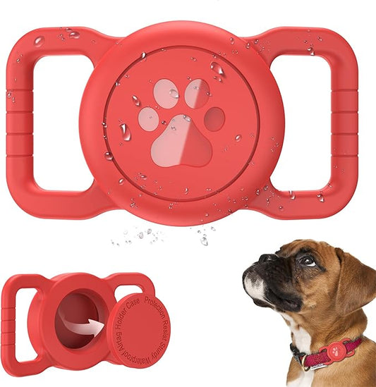 SANKALA Airtag Dog Collar Holder, [1 Pack] Waterproof Dog Airtag Holder, Silicone Full Body Covered Anti-Lost Protective Apple Air Tag Holder for Pet Collar - Fits All Width Collars, Red SANKALA