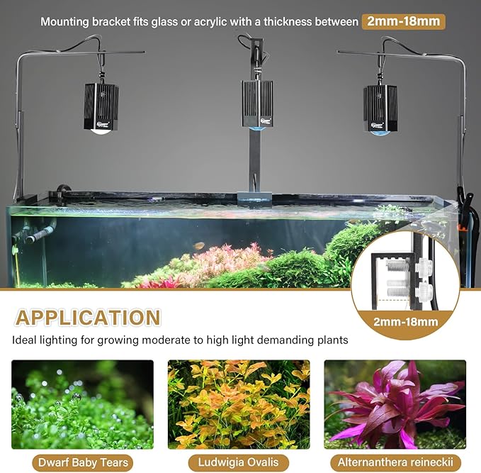 hygger 100W Aquarium Light Full Spectrum RGB COB LED Clip On Fish Tank Grow Light with Mounting Bracket Compatible with Timer Smart Plug for Low-to High Light Demanding Aquatic Plants hygger