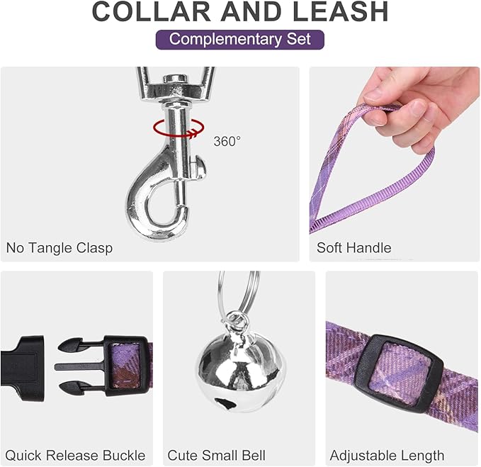 EXPAWLORER Dog Harness and Leash Set - Classic Plaid Step in Dog Harness with Adjustable Dog Collar, Soft Dog Vest Harness No Pull, Reflective Escapeproof for Training Outdoor Walking, Purple L EXPAWLORER