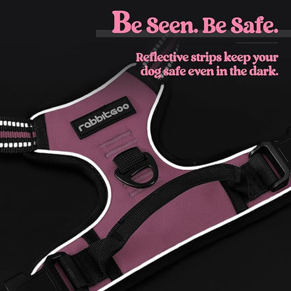 rabbitgoo Dog Harness No Pull with 2 Leash Clips, Adjustable Soft Padded, Reflective Oxford No Choke Pet Vest with Easy Control Handle for Large Dogs, Pink, L rabbitgoo