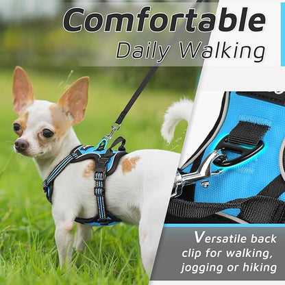 Eagloo Small Dog Harness No Pull, Service Vest with Reflective Strips and Control Handle, Adjustable and Comfortable for Easy Walking, No Choke Pet Harness with 2 Metal Rings, Sky Blue, XS GoExplorewithEagloo