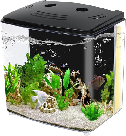 AQUANEAT Fish Tank, 1.2 Gallon Aquarium, Small Betta Fish Tank Starter Kit with LED Light and Water Filter Pump, Rectangular Aquaneat