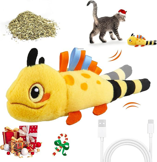 Gigwi Flopping Lizard Interactive Cat Toys with Catnip & Silvervine, Floppy Wiggle Cat Toy for Indoor Cats, Moving Activated Cat Kicker Toys, Electric Kitten Toys with USB Rechargeable - PAWPICO