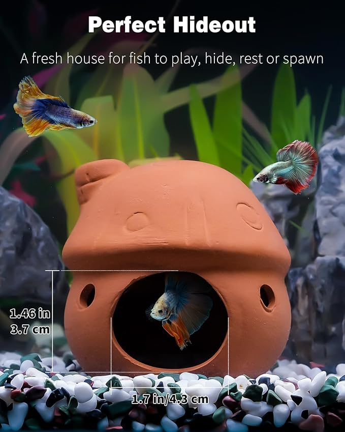 Uniclife Aquarium Mushroom House Fish Tank Decoration Ceramic Mushroom Hut Ornament for Fish Tank Landscape Aquarium Hideout Hideaway Spawning Cave Decor for Shrimp Betta Goldfish and Reptiles UnicLife