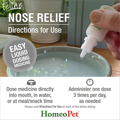 HomeoPet Feline Nose Relief, Natural Nasal and Sinus Medicine for Cats, Pet Medicine, 15 Milliliters HomeoPet