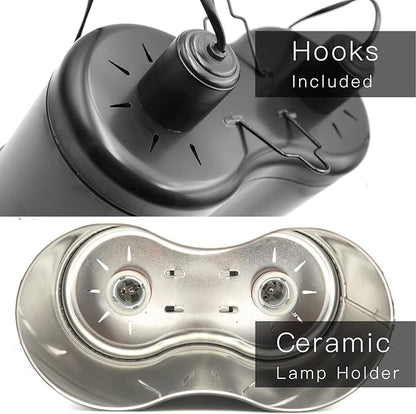 Reptile Dual Dome 12inch, Fits Reptile Light/Heat Lamp/UVB Light, Max. 160W Each,Patent Design K8561, Reptile Light Fixture ReptiKing