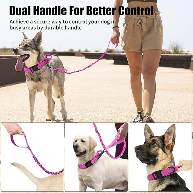 Tactical Dog Collar Leash Set, Adjustable Military Training Nylon Collar Dog Training with Control Handleand Metal Buckle, Dog Collar for Medium Large Dogs (Pink,XL) ANTSWISH