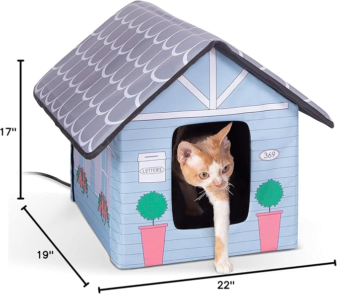 K&H Pet Products Outdoor Heated Kitty House, Outdoor Cat House for Outside Stray and Feral Cats, Insulated Shelter, Warming Cold Weather House with Heated Pad for Winter, Cottage Design - PAWPICO