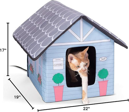 K&H Pet Products Outdoor Heated Kitty House, Outdoor Cat House for Outside Stray and Feral Cats, Insulated Shelter, Warming Cold Weather House with Heated Pad for Winter, Cottage Design - PAWPICO