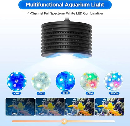 Lominie LED Aquarium Light, Full Spectrum Fish Tank Light, Clip on Saltwater Planted Light Adjustable Gooseneck for Saltwater Coral Fish Tanks, Dimmable Nano Refugium Tank Light Supports Remote WiFi Lominie