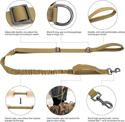 Forestpaw Tactical Dog Harness for Large Dogs,Tactical Dog Collar with Bungee Leash Set,No Pull Military Dog Harness for Dog Walking Training,Adjustable for Medium Large Dogs,Khaki S Forestpaw