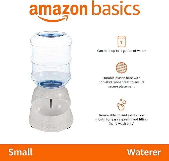 Amazon Basics Gravity Pet Water Dispenser for Cat, Dog, 1 Gallon Capacity, Gray - PAWPICO