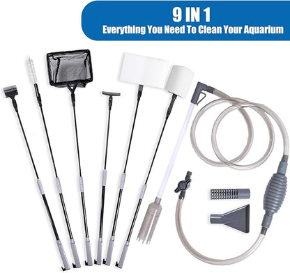 Aquarium Cleaning Kit - Fish Tank Gravel Vacuum Cleaner & Algae Scraper for Glass Tanks, Easy Water Change & Algae Removal for Freshwater & Saltwater Tanks, Maintain Clear & Healthy Water PAWPICO