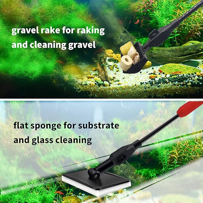 Fish Tank Cleaning Tools, 6 in 1 Aquarium Cleaning Tools, Fish Tank Cleaner with Adjustable Long Telescopic Handle,Multifunction Aquarium Cleaner for Saltwater Freshwater Fish Tank Cleaning Kit SVECKE