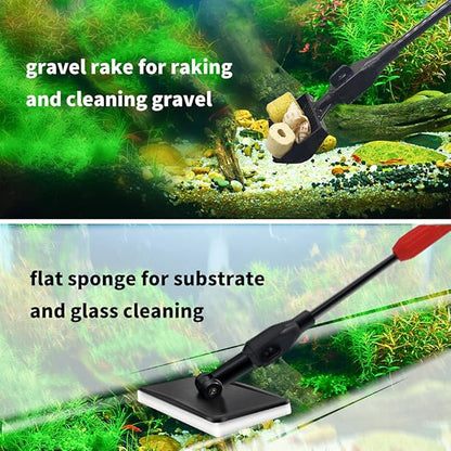 Fish Tank Cleaning Tools, 6 in 1 Aquarium Cleaning Tools, Fish Tank Cleaner with Adjustable Long Telescopic Handle,Multifunction Aquarium Cleaner for Saltwater Freshwater Fish Tank Cleaning Kit SVECKE