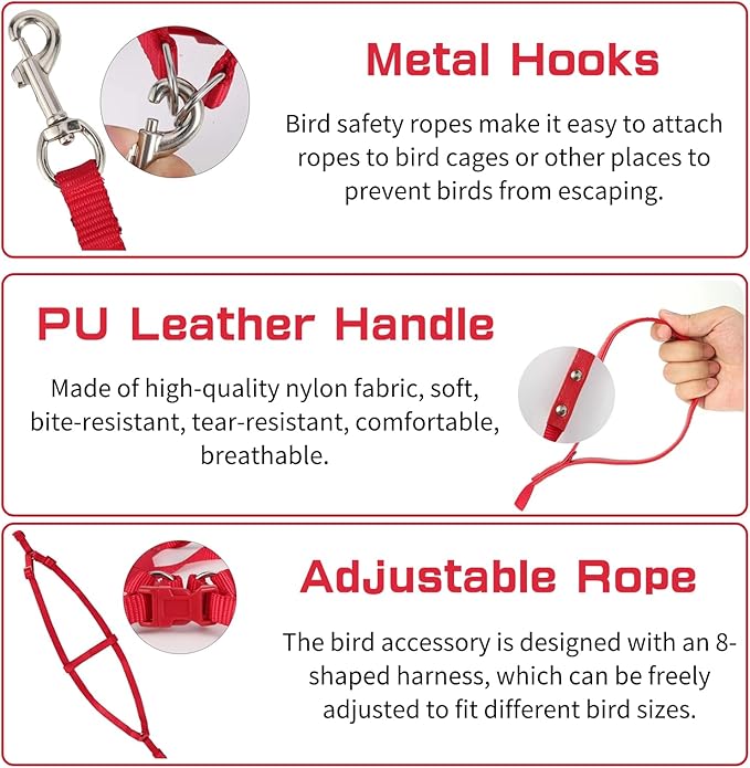 Pet Parrot Bird Harness and Leash, Adjustable Parrot Traction Harness Leash, Outdoor Flying Training Rope Anti Bite Training Rope for Parrot Macaw Cockatoos Yunnyp
