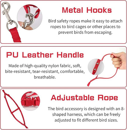 Pet Parrot Bird Harness and Leash, Adjustable Parrot Traction Harness Leash, Outdoor Flying Training Rope Anti Bite Training Rope for Parrot Macaw Cockatoos Yunnyp