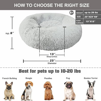 Orthopedic Dog Bed Small,Puppy Bed Washable,23 inches Donut Fluffy Small Pet Beds,Calming Anti Anxiety Round Fits up to 25 lbs Soft Warm Pets Beds for Puppies Indoor,Grey - PAWPICO