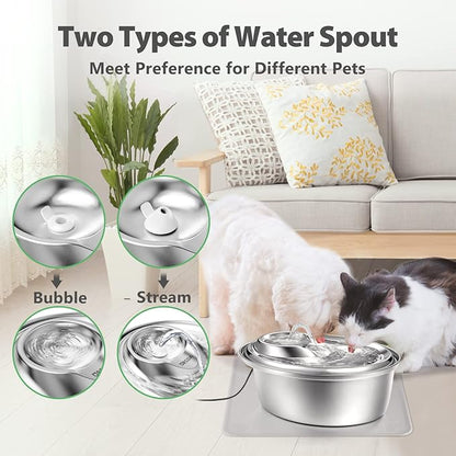 ORSDA Cat Water Fountain Stainless Steel, 3L Automatic Pet Drinking Fountain for Cats Inside, Dog Water Dispenser with Adjustable Water Flow and 6 Replacement Filters for Cats, Dogs - PAWPICO
