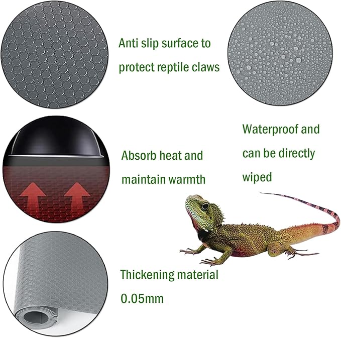 KABASI Reptile Substrate Liner Terrarium Carpet, Bearded Dragon Tank Accessories, Non-Adhesive Reptile Carpet Reptile Flooring Mat Bedding for Leopard Gecko, Snake, Lizard, Tortoise, 17.7x78.7 inch KABASI