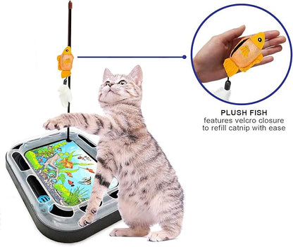 Cat Scratching Toy with Scratcher Board and Fish Aquarium Design, Fun and Exciting Catnip Cat Toy, Floppy Fish Toy with Feathers and Catnip Included - PAWPICO