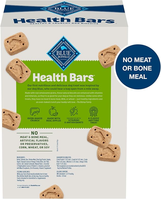 Blue Buffalo Mini Health Bars Crunchy Dog Biscuits, Oven-Baked With Natural Ingredients, Apples & Yogurt, 2-lb Box - PAWPICO