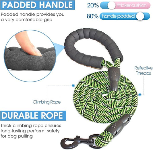 BAAPET 2/4/5/6 FT Dog Leash with Comfortable Padded Handle and Highly Reflective Threads for Small Medium and Large Dogs (5FT-1/2'', Black Green) BAAPET