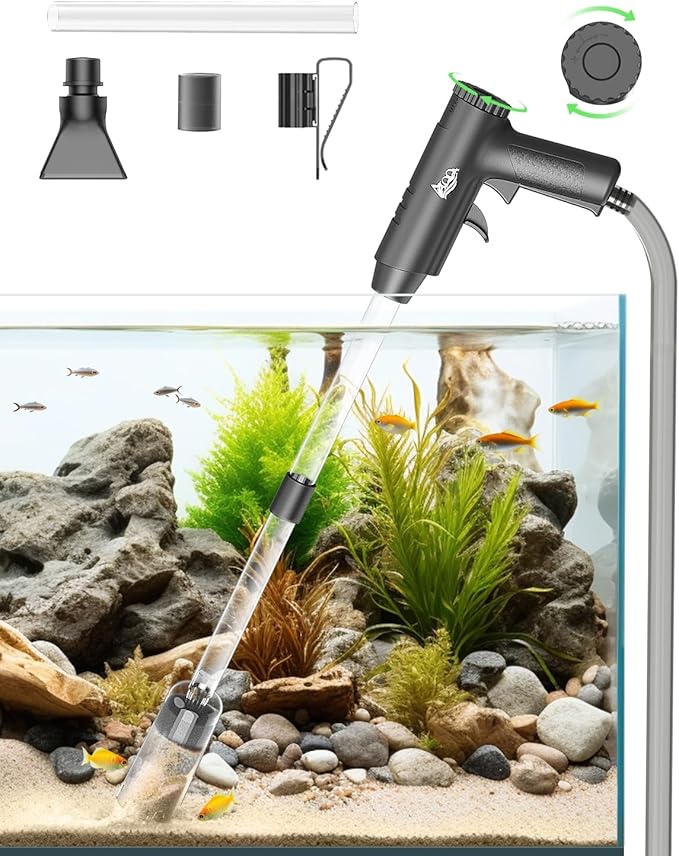 AQQA Aquarium Gravel Cleaner, 4-in-1 Upgrade Suction Power Manual Fish Tank Gravel Vacuum Cleaner Tools for Aquarium Water Changer with Water Flow Adjustment Use for Fish Tank Cleaning Gravel Sand AQQA
