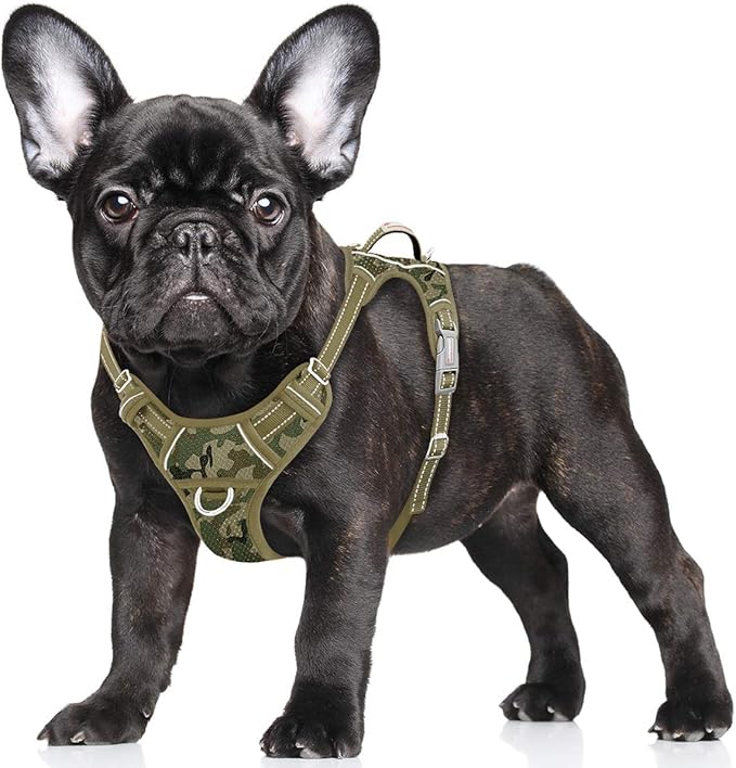 BARKBAY No Pull Dog Harness Large Reflective Dog Harness with Front Clip and Easy Control Handle for Walking Training Running with ID tag Pocket(Camo,S) BARKBAY