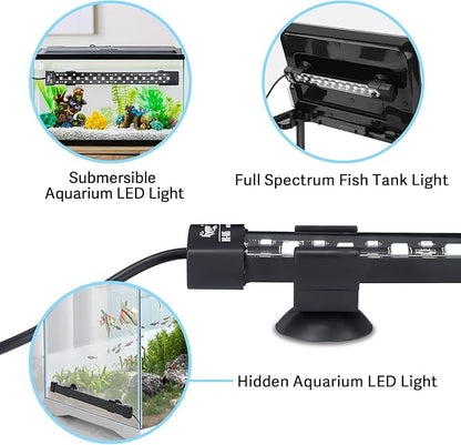 hygger 24/7 Mode Submersible Aquarium LED Light, Full Spectrum Hidden Fish Tank Light with 3 Rows Beads 7 Colors Auto On Off Sunrise-Daylight-Moonlight, Adjustable Timer Brightness 12W hygger