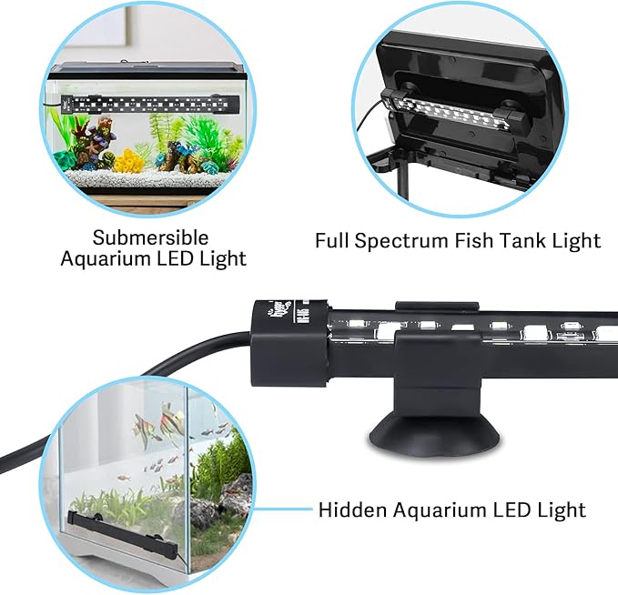 hygger 24/7 Mode Submersible Aquarium LED Light, Full Spectrum Hidden Fish Tank Light with 3 Rows Beads 7 Colors Auto On Off Sunrise-Daylight-Moonlight, Adjustable Timer Brightness (23.6in 14W) hygger