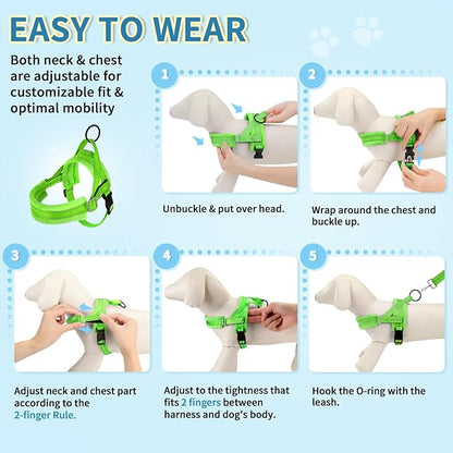 SlowTon No Pull Small Dog Harness and Leash Set, Puppy Soft Vest Harness Neck & Chest Adjustable, Reflective Lightweight Harness & Anti-Twist Pet Lead Combo for Small Medium Dogs(G,XS) SlowTon