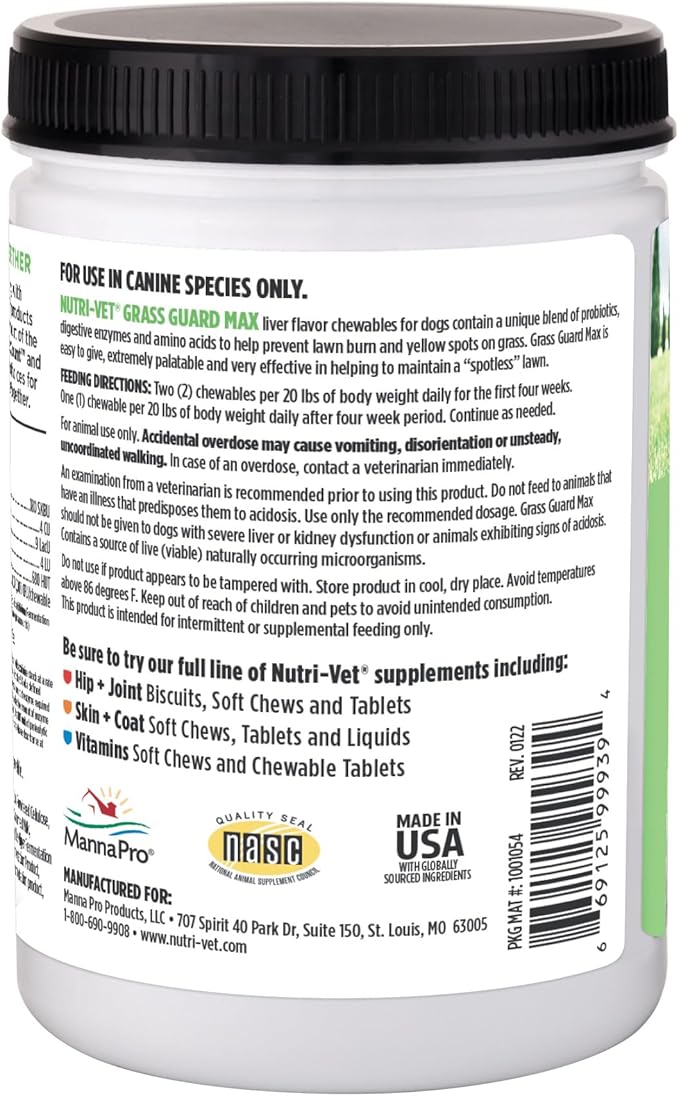 Nutri-Vet Grass Guard Chewables For Dogs - Prevent Lawn Burn From Dog Urine - 365 Count Nutri-Vet