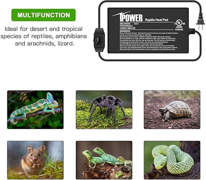 iPower 4 by 7-Inch 4 Watts Reptile Heating Mat with Temperature Controller Under Tank Warmer Terrarium Heat Pad for Reptiles and Amphibians, Black iPower
