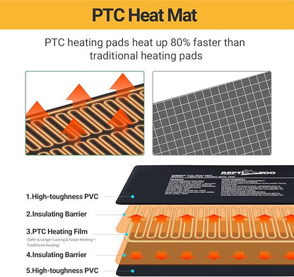 REPTI ZOO 8" X 12" Reptile Heat Pad Fast Heating Pad with Adjust Knob 16W Reptile Heat Mat for Turtles/Hermit Crabs/Bearded Dragons/Leopard Geckos/Snakes/Lizards, and Seed Germination REPTIZOO