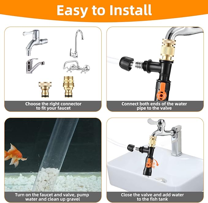 Gravel Vacuum for Aquarium Water Changer Fish Tank Cleaning Tools,Siphon Universal Quick Pump Aquarium Water Changing (50ft) enomol