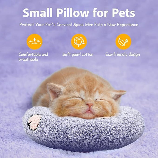 ucho Pillow for Cats, Ultra Soft Fluffy Pet Calming Toy Half Donut Cuddler, U-Shaped Pillow for Pet Cervical Protection Sleeping Improve- Purple ucho