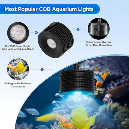 Lominie LED Aquarium Light, Full Spectrum Fish Tank Light, Clip on Saltwater Planted Light Adjustable Gooseneck for Saltwater Coral Fish Tanks, Dimmable Nano Refugium Tank Light Supports Remote WiFi Lominie
