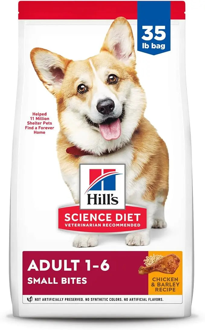 Hill's Science Diet Adult 1-6, Adult 1-6 Premium Nutrition, Small Kibble, Dry Dog Food, Chicken & Barley, 35 lb Bag - PAWPICO