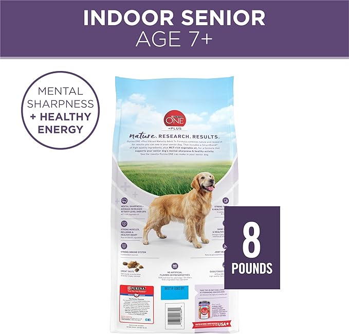 Purina ONE High Protein Dry Senior Dog Food Plus Vibrant Maturity Adult 7 Plus Formula - 8 lb. Bag - PAWPICO
