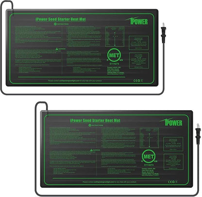 iPower GLHTMTSX2-A 2-Pack 10" x 20.5" Durable Waterproof Seedling Heat Mat Warm Hydroponic Plant Germination Starting Pad, Green iPower