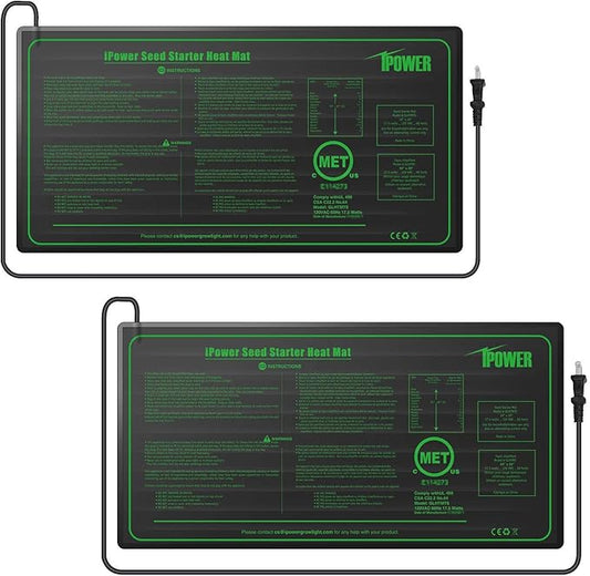 iPower GLHTMTSX2-A 2-Pack 10" x 20.5" Durable Waterproof Seedling Heat Mat Warm Hydroponic Plant Germination Starting Pad, Green iPower