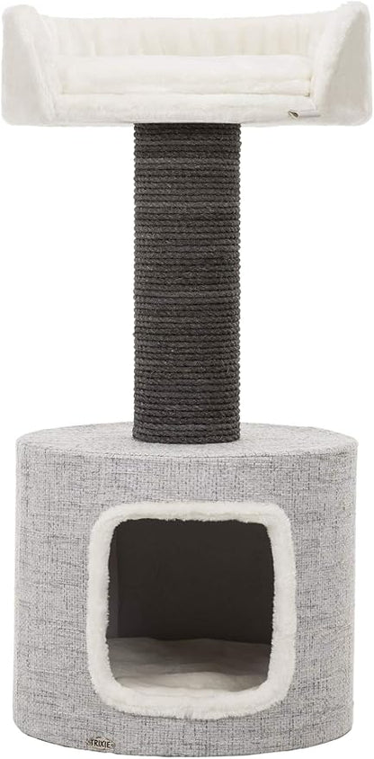 TRIXIE Fonda Cat Scratching Post 39 Inch - Cat Scratcher with Soft Fabric Covering Base and Durable Sisal Rope - for Large Cats with Condo Base and Platform - in Gray - PAWPICO