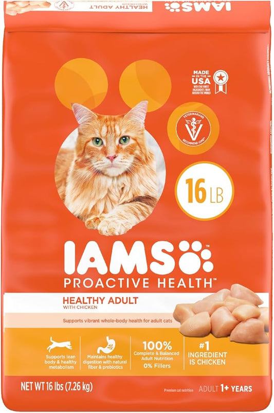 IAMS Proactive Health Healthy Adult Dry Cat Food with Chicken, 16 lb. Bag - PAWPICO